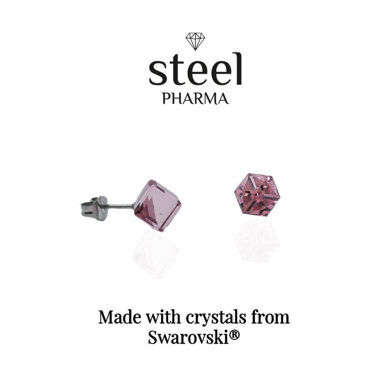 Rose Cube Stud Earrings Set Decorated with Swarovski Crystal