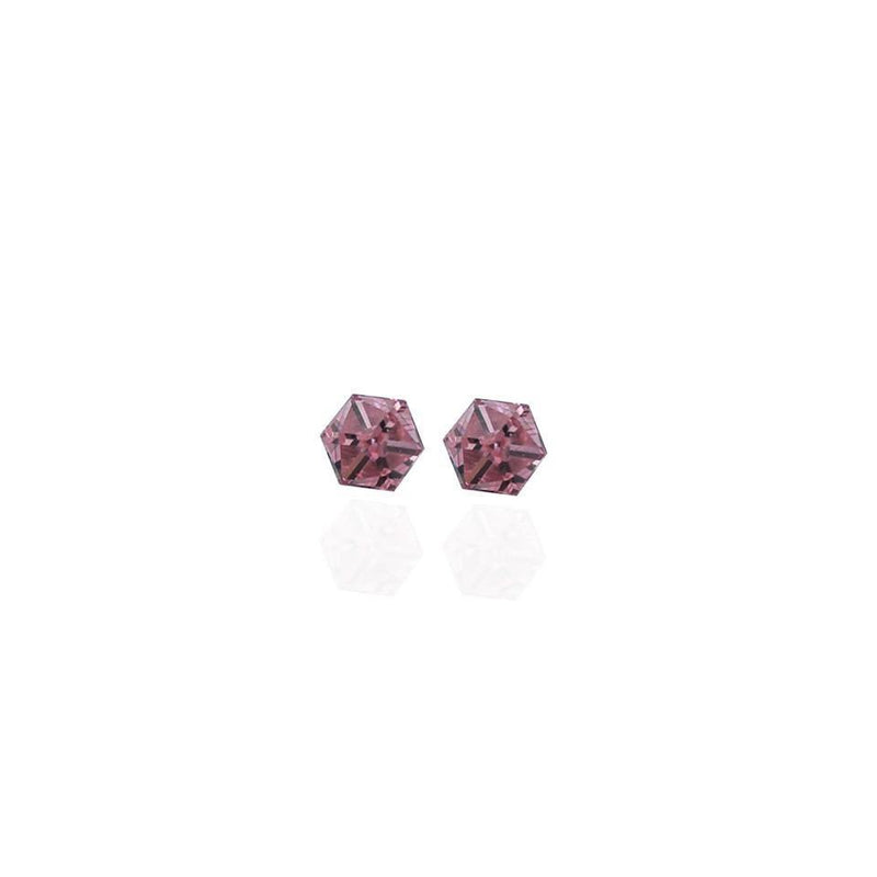Rose Cube Stud Earrings Set Decorated with Swarovski Crystal