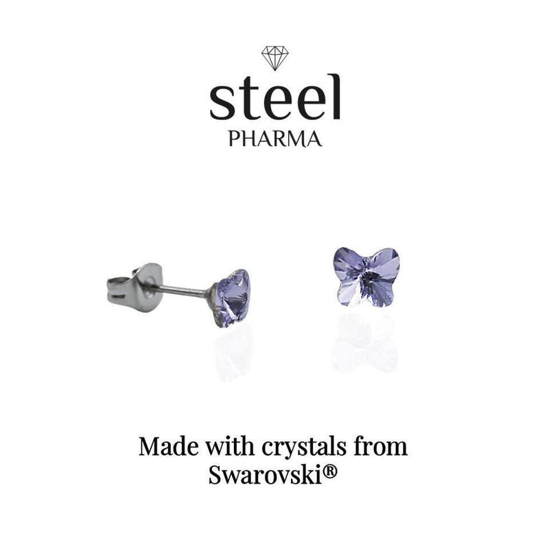 Lavender Butterfly Stud Earrings Set Decorated with Swarovski Crystal