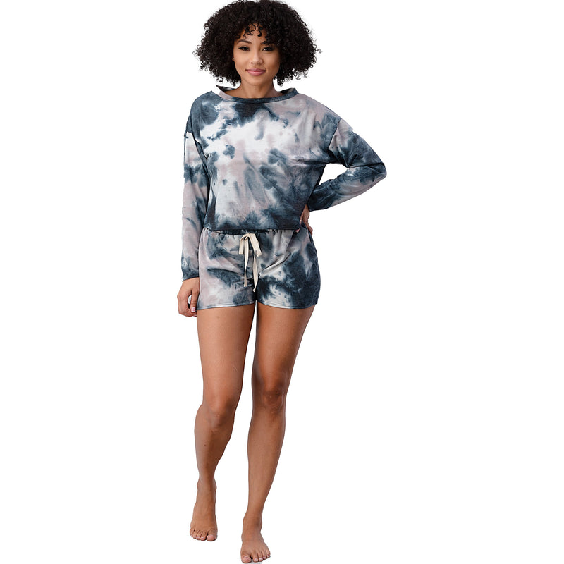 FRENCH TERRY TIE DYE LONG SLEEVE TOP AND SHORTS SET