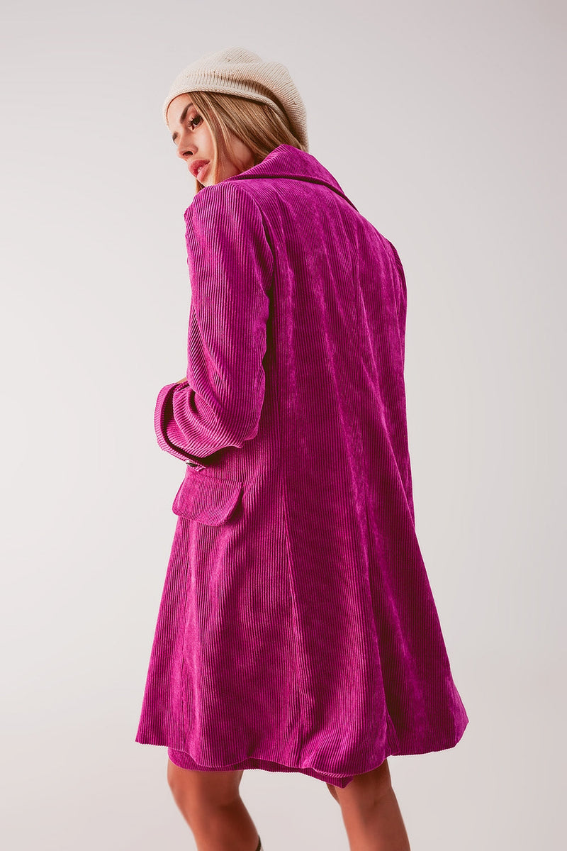Longline Blazer With Vintage Buttons in Fuchsia Cord