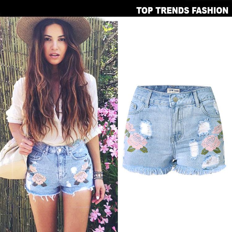 Three-Dimensional Flower High Waist Slim Denim Shorts Pastoral Style