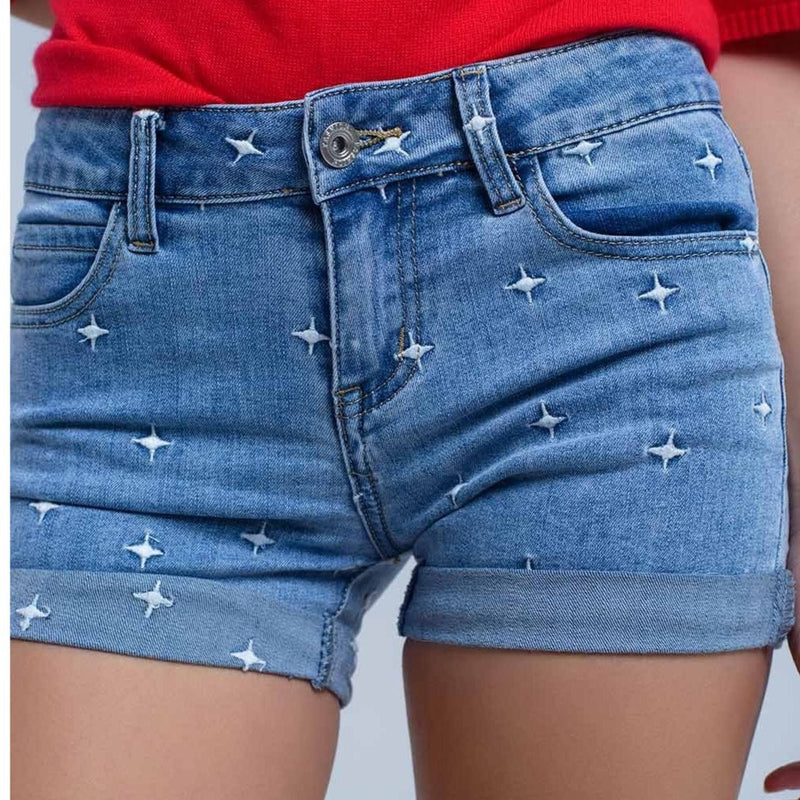 Denim Shorts With Stars Detail