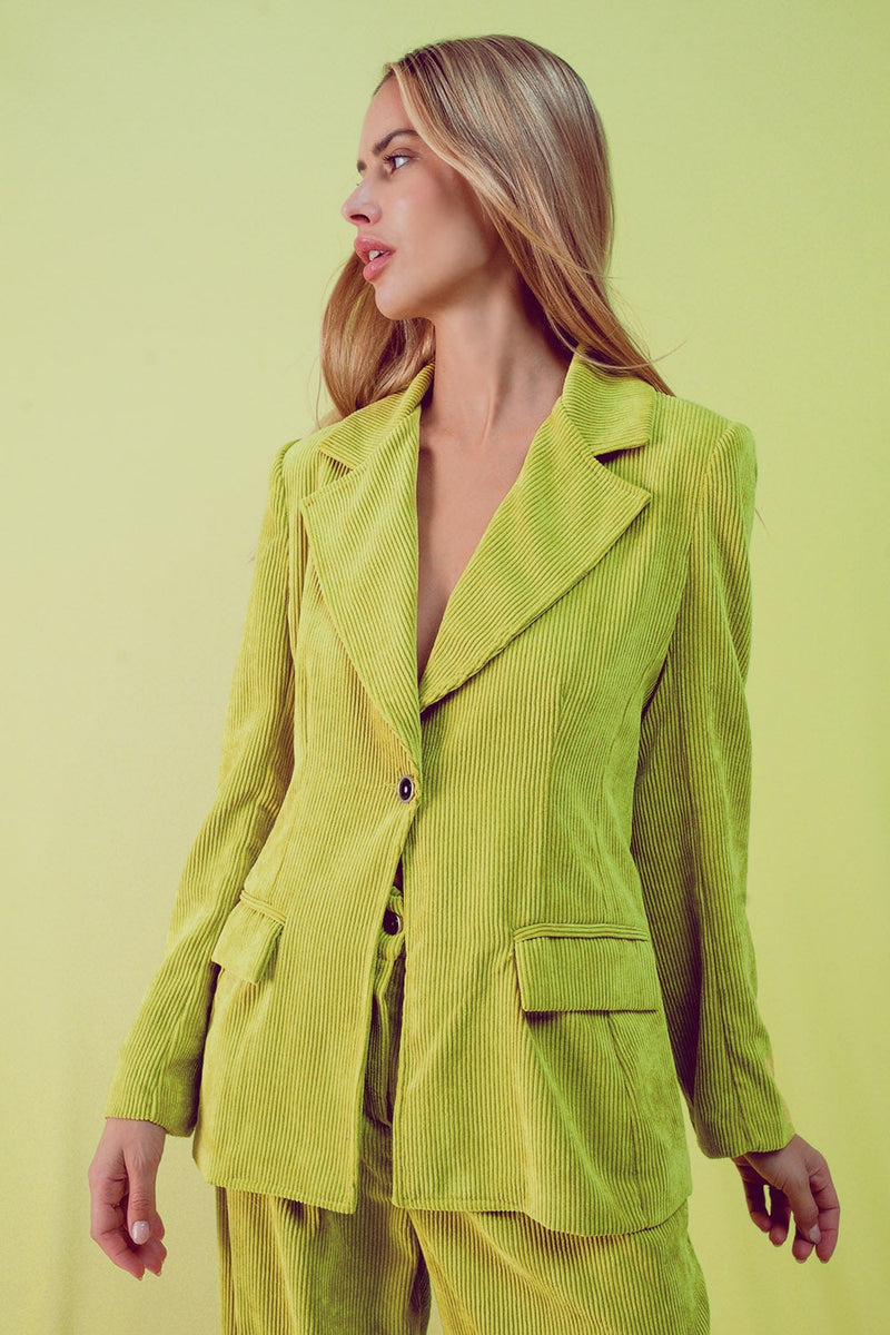 Blazer With Vintage Buttons in Lime Cord