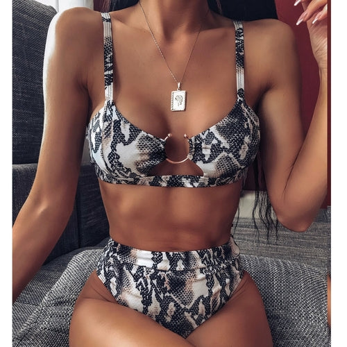 Leopard Printed Push up High Waist Bikini Swimsuit