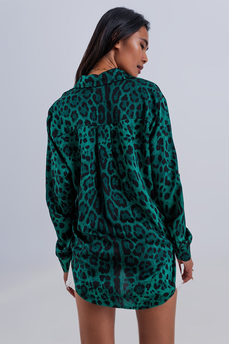 Long Sleeve Soft Shirt in Green Animal Print