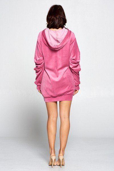 Pink Draw String Tie Hoodie Pullover Sweater Dress