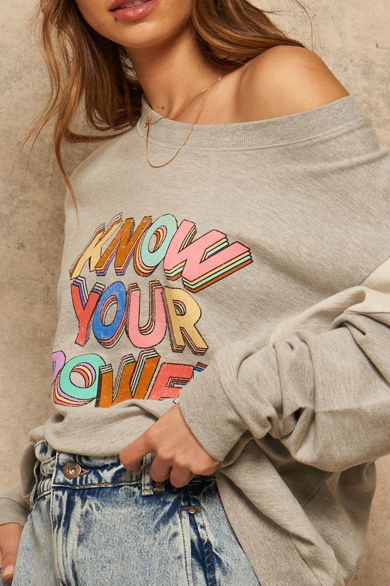 Grey French Terry Knit Graphic Sweatshirt