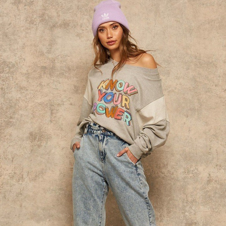Grey French Terry Knit Graphic Sweatshirt