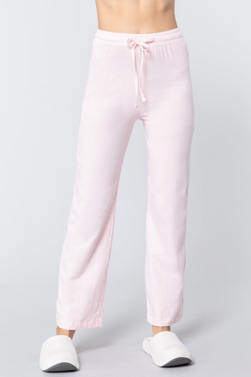 Pastel Pink Solid Cotton Women's Pajama Pants