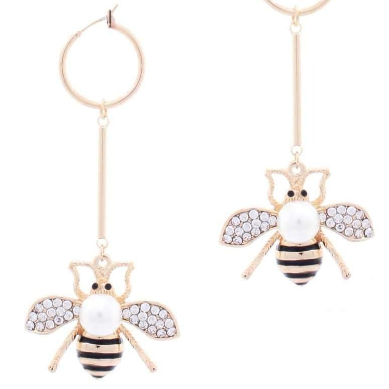 Mini Hoop Queen Bee Dangle Metal Bar Earring