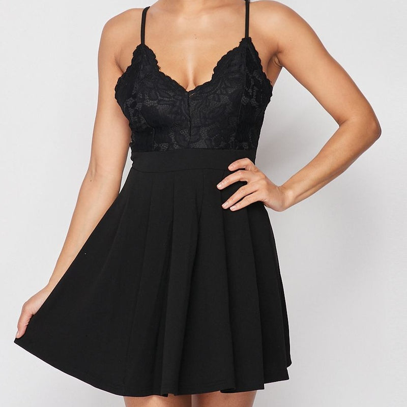 Black Floral Lace Fit & Flare Mini Dress