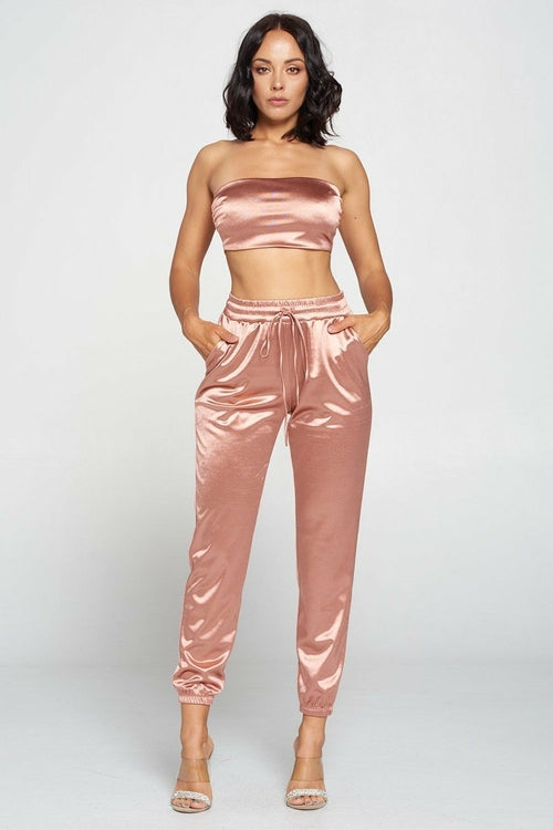 Silky Tube Top and Matching Pant Set