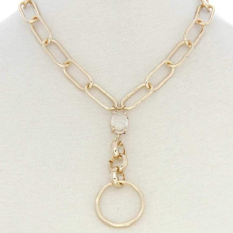 Oval Link Chain Dangling Circle Bold Necklace