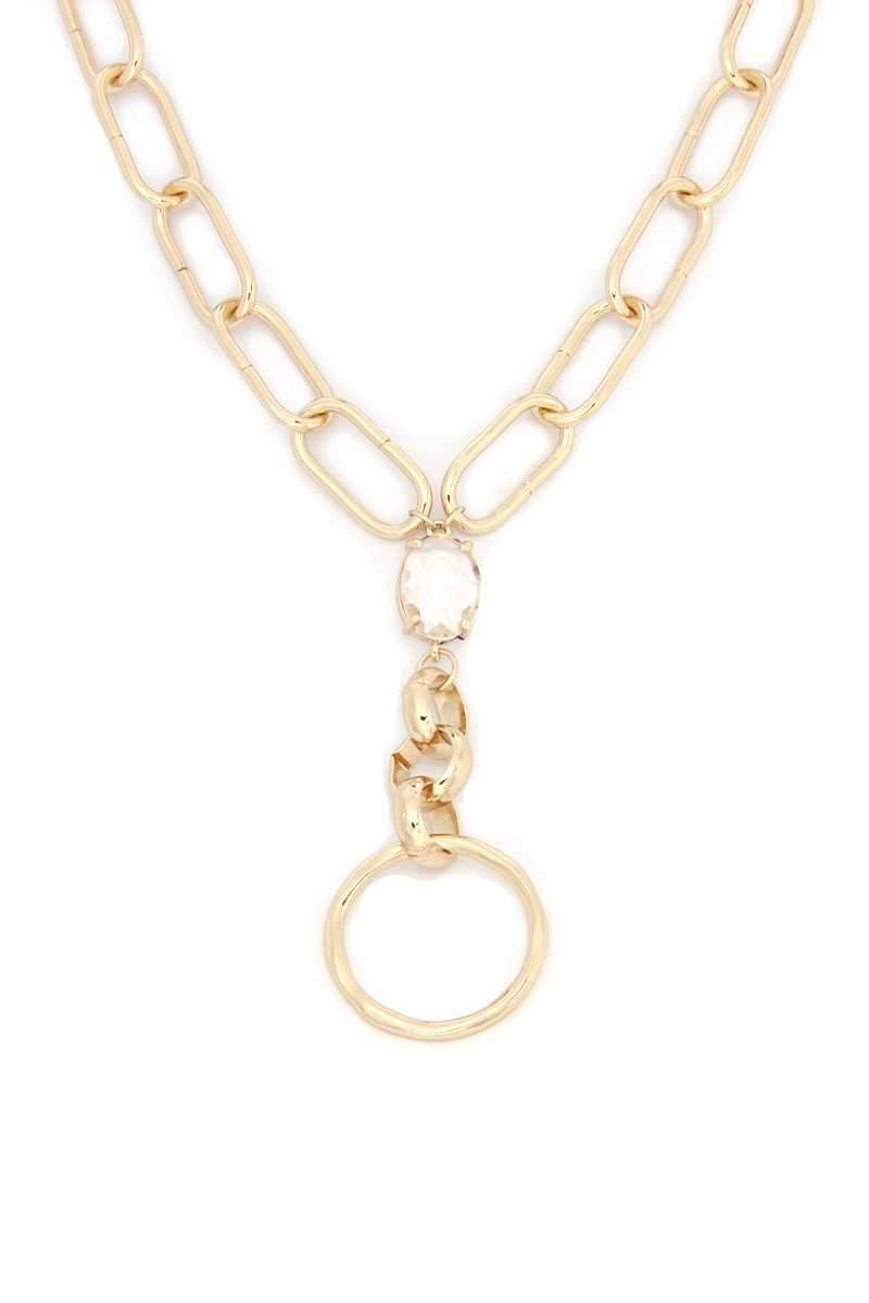 Oval Link Chain Dangling Circle Bold Necklace