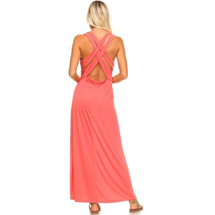 Girls Halter Maxi Dress with Cross Back Straps