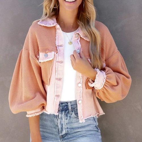 Vintage Style Patchwork Short Coats Loose Casual Single-breasted Jacket
