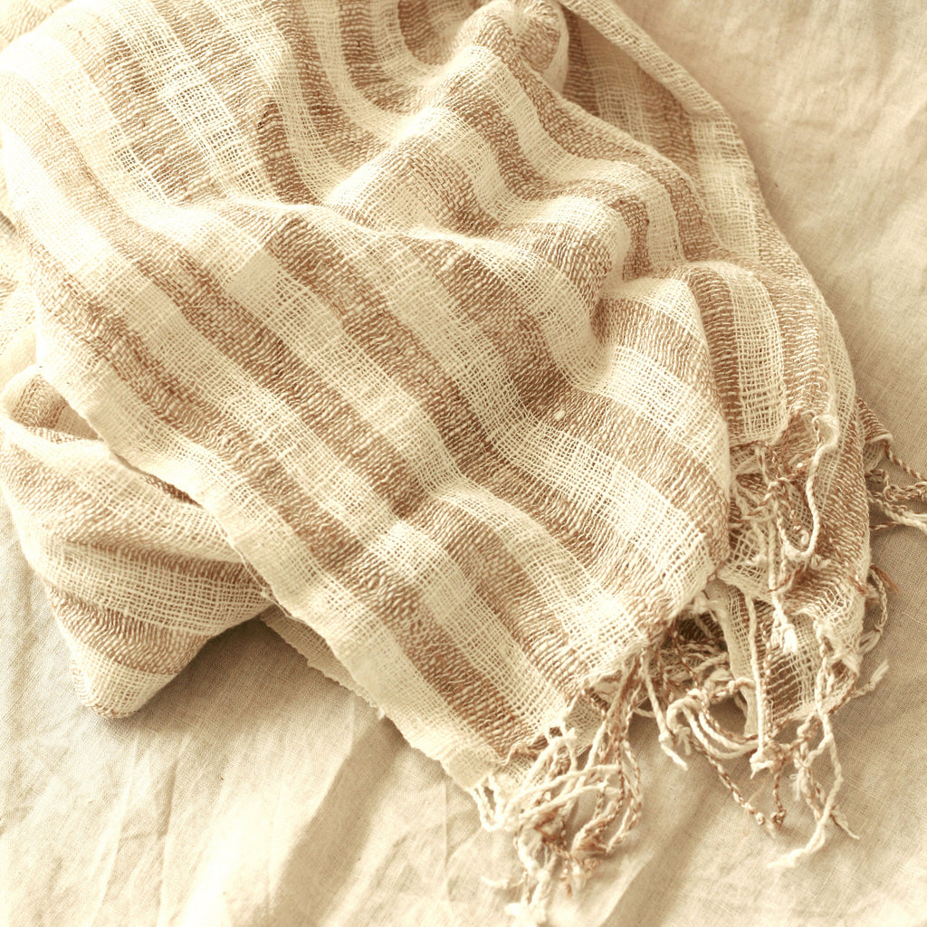 Hand-loomed Raw Cotton Scarf, in Beige