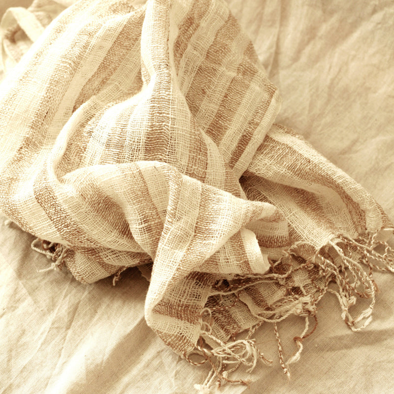 Hand-loomed Raw Cotton Scarf, in Beige