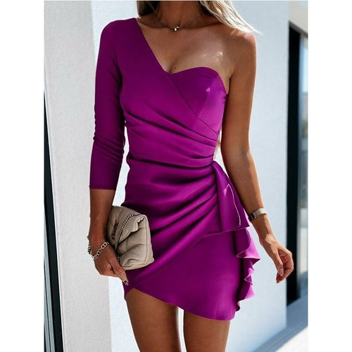 One Shoulder Ruched Bodycon Party Mini Dress