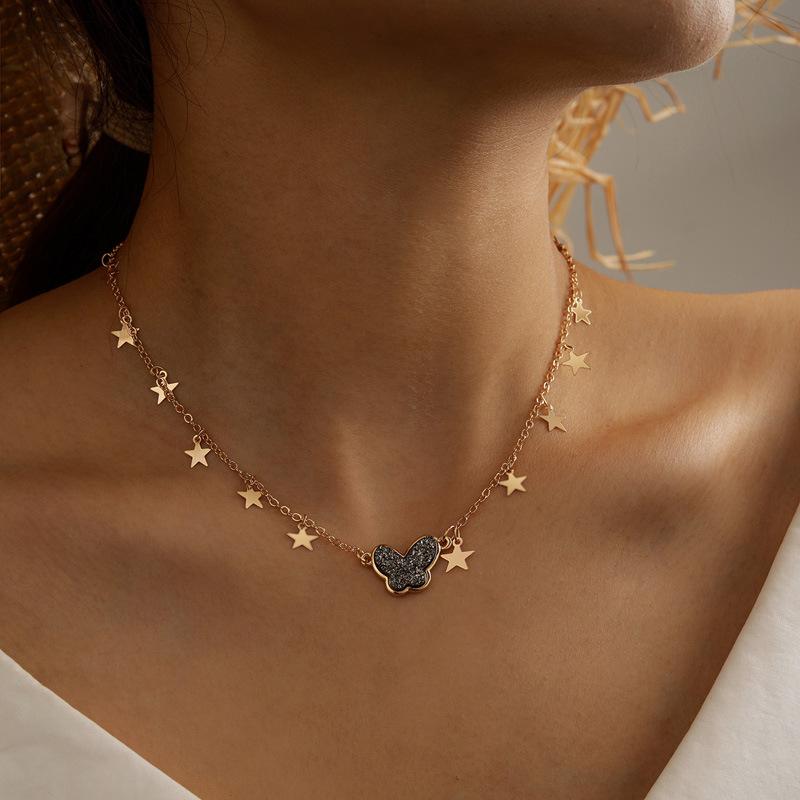 Star and Butterfly 18k Gold Necklace