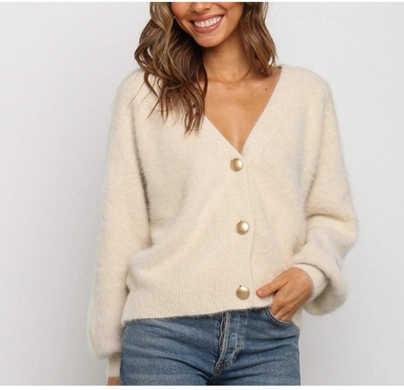 V Neck Long Sleeve Single Breasted Cardigan