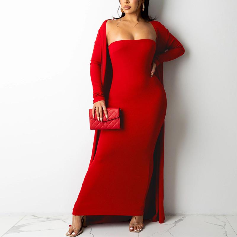 Plus Size Strapless Bodycon Maxi Dress & Cover Up