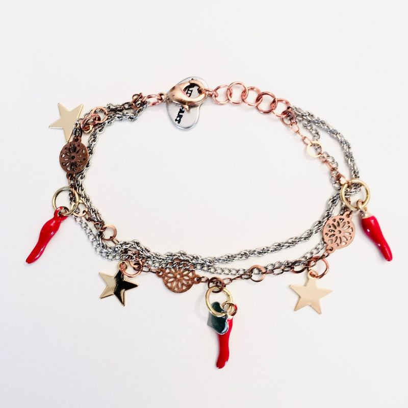 Red horn and gold star bracelet.