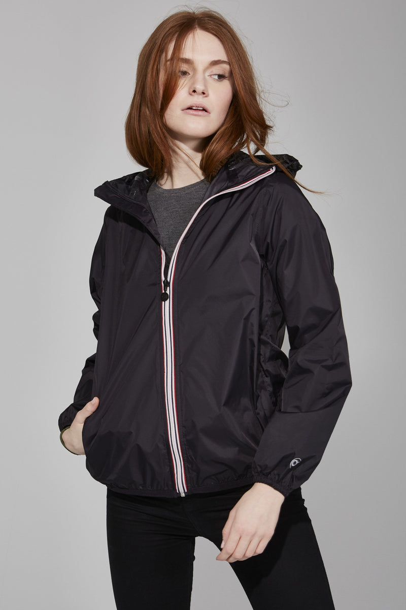 Sloane Black Full Zip Packable Rain Jacket