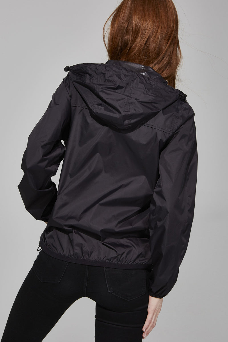 Sloane Black Full Zip Packable Rain Jacket