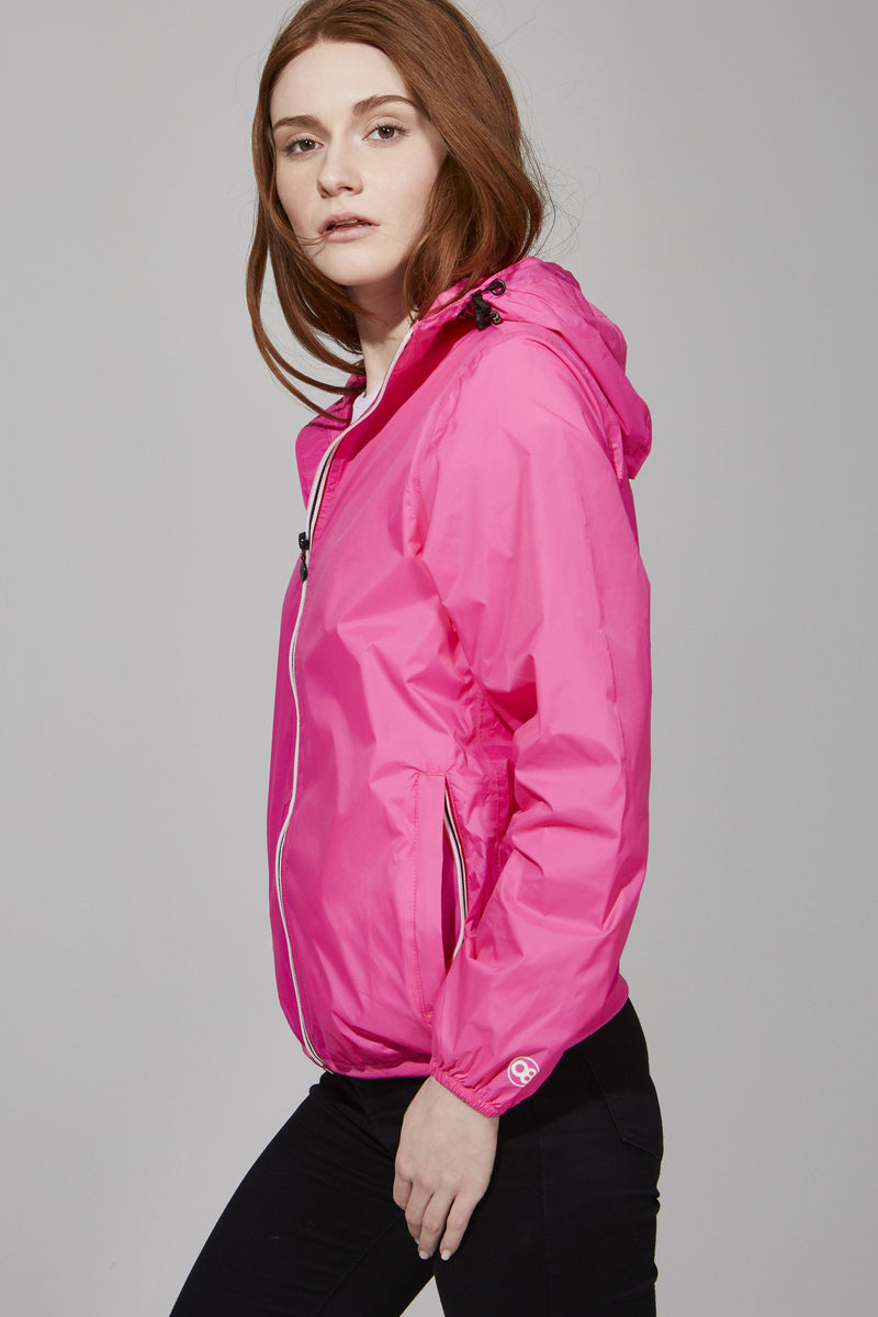 Sloane Pink Fluo Full Zip Packable Rain Jacket