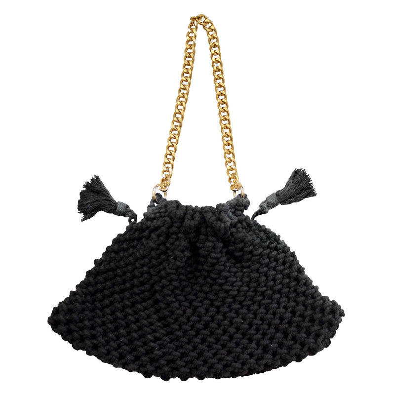 LYON Macrame Tote Bag, in Black