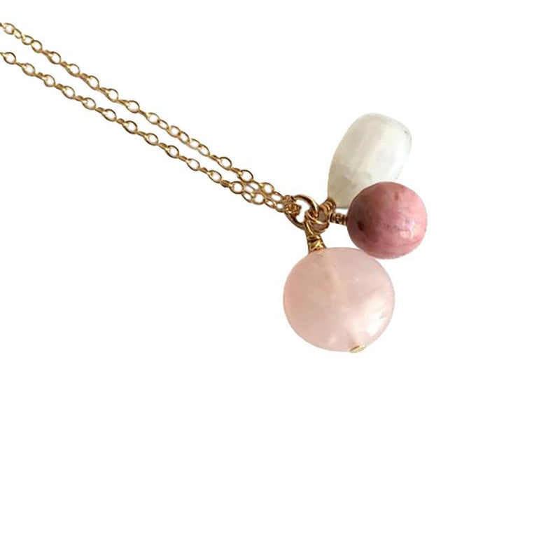 Moonstone, Rhodonite and Rose Quartz Gold Filled Necklace