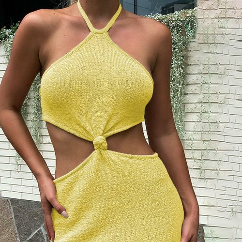 Vacation Outfit Knitted Halter Maxi Dress