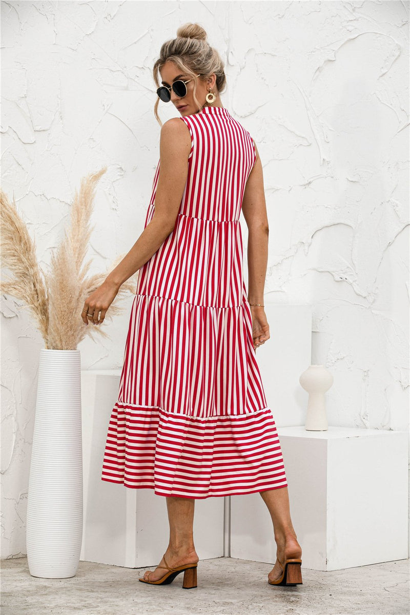 Striped Patchwork Big Swing Midi Dresses