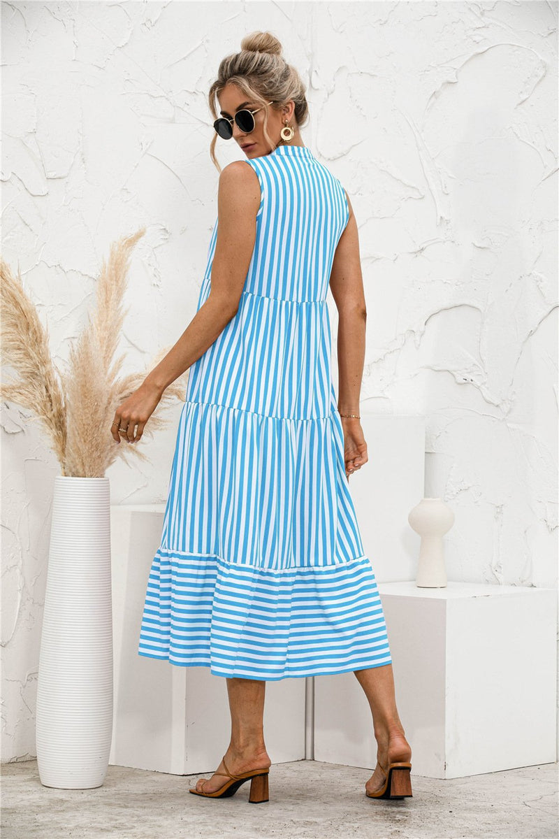 Striped Patchwork Big Swing Midi Dresses