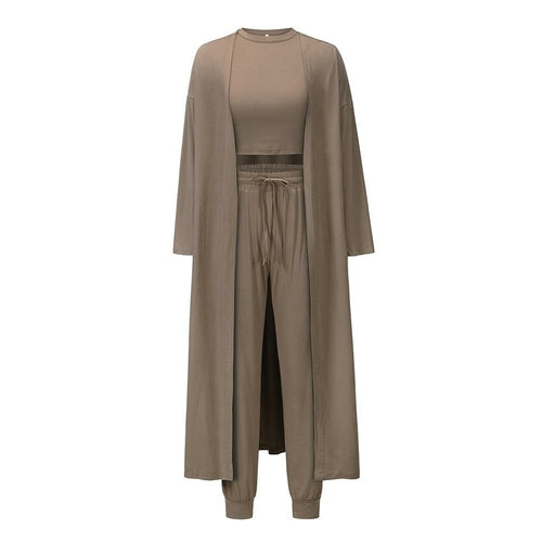 3 Piece Outfit Open Front Cardigan Crop Tank High waist Pants