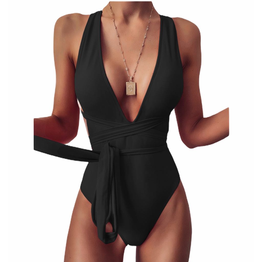 Plunging Backless One Piece Swimsuit