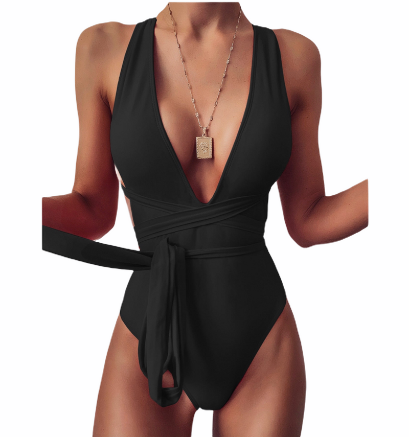 Plunging Backless One Piece Swimsuit