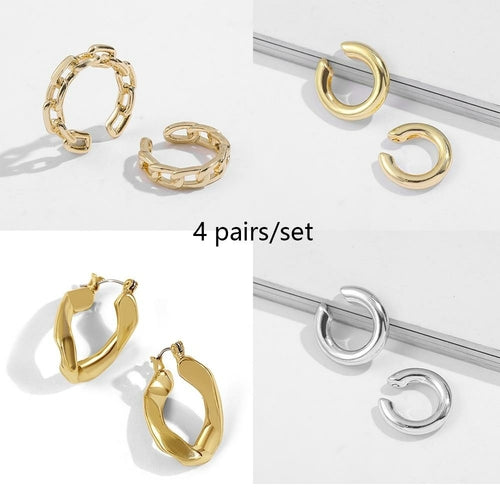 Punk Rock Gold Color Clip Earrings