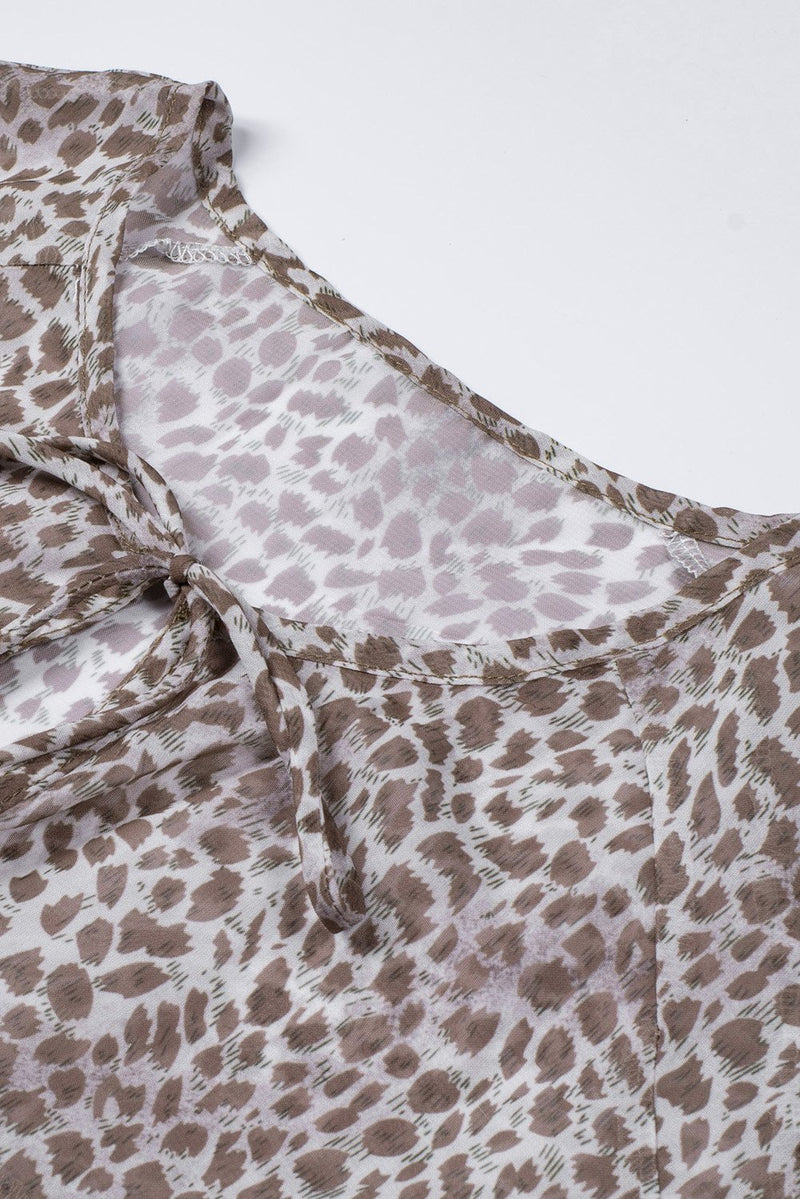 Saint Helena Leopard Printed Ruffle Long Sleeve Blouse