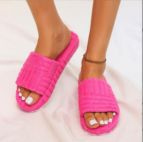 Thick Bottom Embossed Cotton Fur Women Slippers