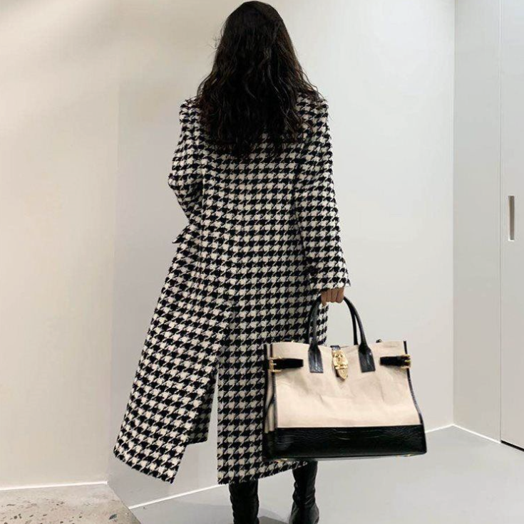 Houndstooth Pattern Long Coat