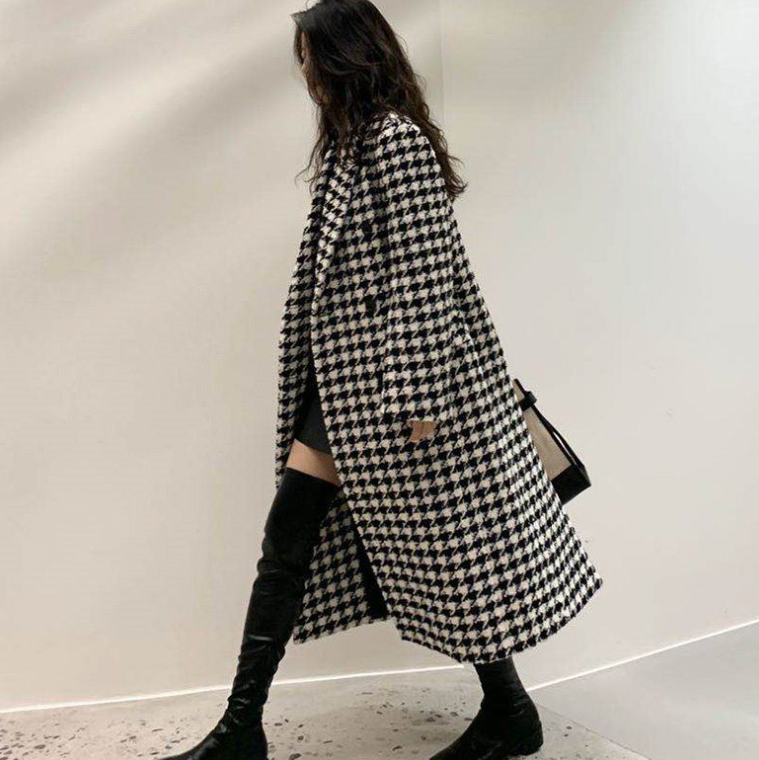 Houndstooth Pattern Long Coat
