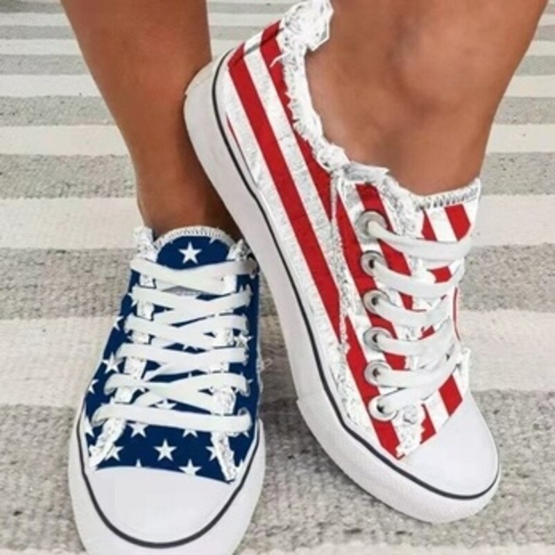 Blue Red Round Toe Casual Canvas Shoes Flat Sneakers Shoes