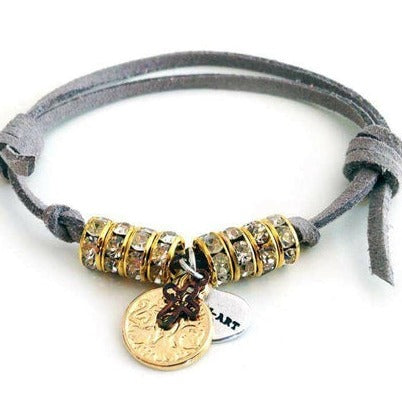 Deerskin leather wrap bracelet with Swarovski crystals and burnished