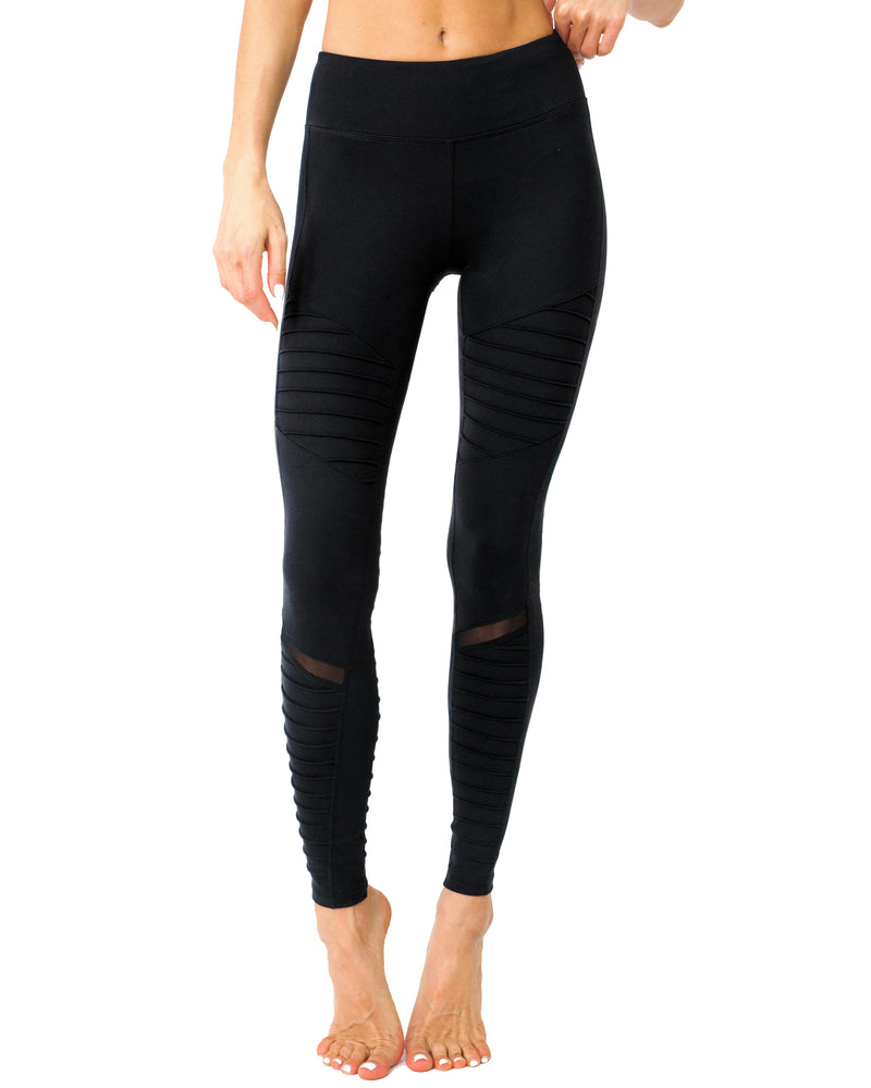 Black Athletique Low-Waisted Ribbed Leggings With Hidden Pocket