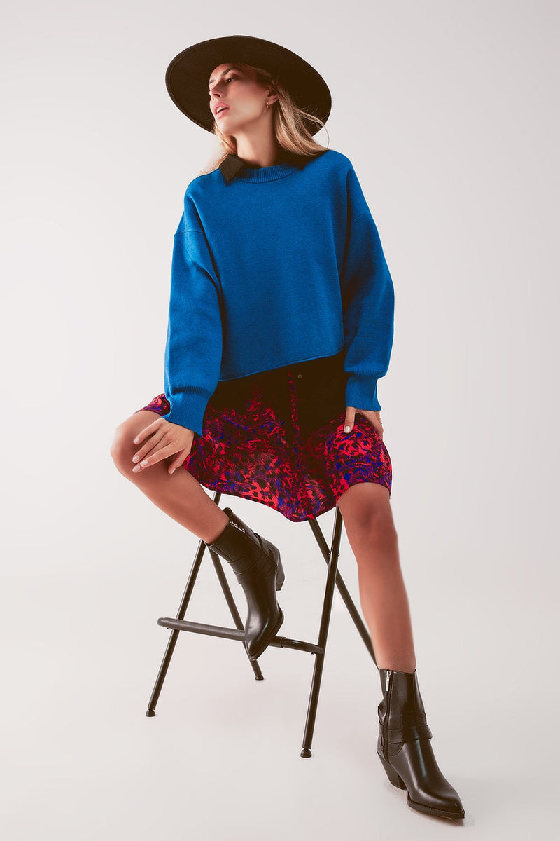 Balloon Sleeve Knitted Jumper in Blue