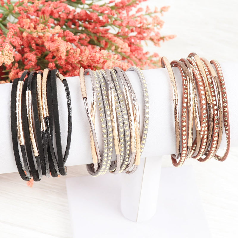 Hdb3067 - Multiline Leather Magnetic Bracelet