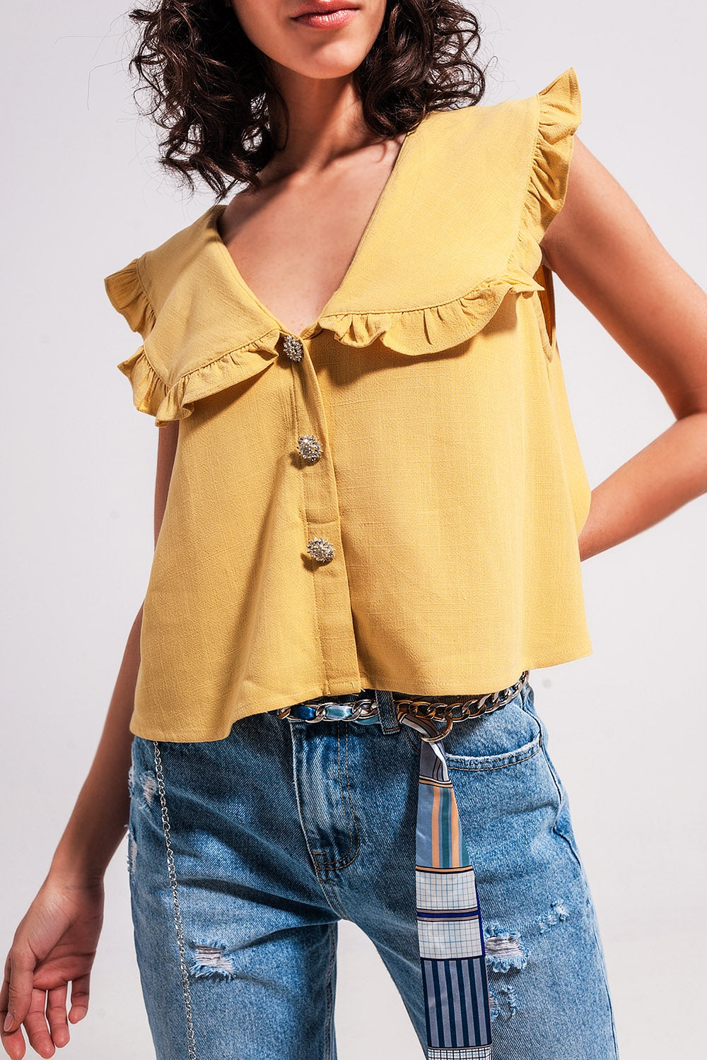 Crop Top With Bib Collar